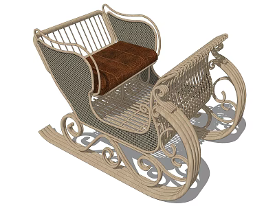 Outdoor Sleigh Shaped Woven Playground Equipment With Decorative Curved Design And Brown Cushioned Seat 3d model