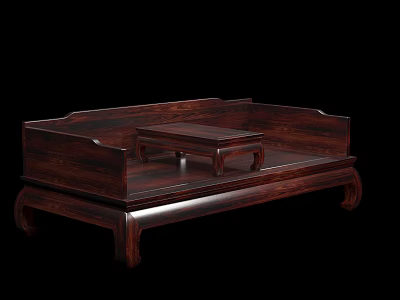 Traditional Chinese Luohan Bed With Solid Wood Carved Details And Tea Table 3d model
