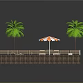 Outdoor Swimming Pool Area With Green Lawn Palm Trees Striped Umbrellas And Sun Loungers