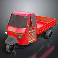 Red Three Wheeled Cargo Motorcycle With Open Truck Bed And Cab