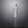 3D Character Model Wearing White Robe With Headscarf In Standing Pose Against Dark Background