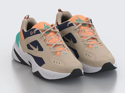 Beige Orange Blue Chunky Sneakers With White Black Sole And Teal Accents 3d model