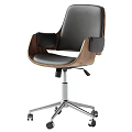 Modern Brown And Black Office Chairs With Leather Seats Wooden Armrests And Metal Wheel Bases