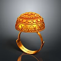Gold Ring Featuring Intricate Carved Dome Design With Ornate Sculptural Patterns 3d model