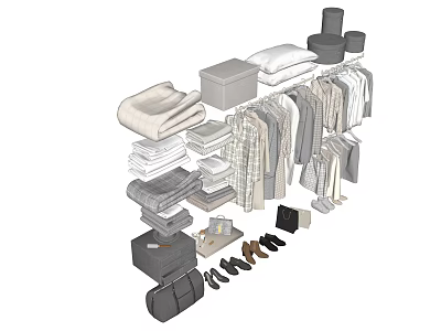 Organized Clothes Collection With Folded Hanging Items Storage Boxes And Shoes 3d model