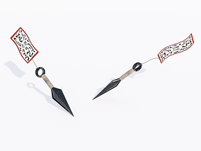 Traditional Two Black Arrow Shaped Weapons With Decorative Patterned Flags 3d model