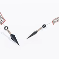 Traditional Two Black Arrow Shaped Weapons With Decorative Patterned Flags