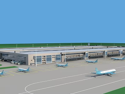 Airport Aerial Planning Featuring Terminal Building Tarmac Layout And Parked Aircraft 3d model