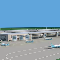 Airport Aerial Planning Featuring Terminal Building Tarmac Layout And Parked Aircraft