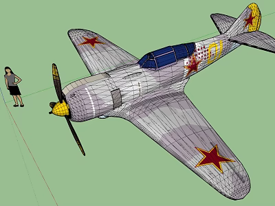 3D Model of Silver Fighter Jet With Red Stars on Wings and Tail 3d model