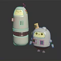 Adorable Cartoon Robot Characters With Friendly Faces Standing Together On Reflective Background 3d model
