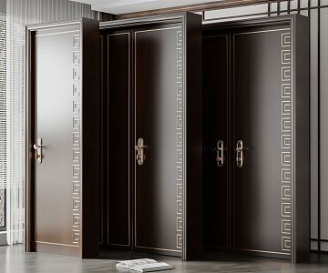 New Chinese style double door combination 3d model