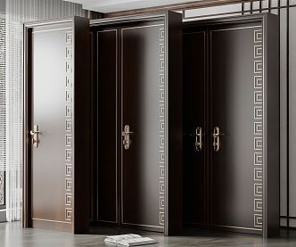 New Chinese style double door combination 3d model