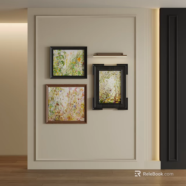 Abstract Paintings With Different Colors And Various Frames Hung On Wall 3d model