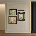 Abstract Paintings With Different Colors And Various Frames Hung On Wall 3d model