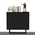 Modern Dark Entryway Cabinet Sideboard With Green Plant Metal Frame Books And Decorative Statue