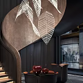 Modern Interior Design With Leaf Shaped Decor Dark Walls Red Ornaments And Glass Doors