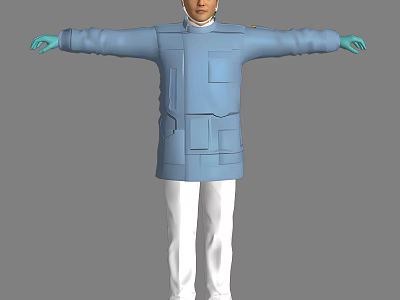 Man in Blue Coat and White Pants with Blue Gloves and Outstretched Arms 3d model