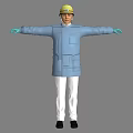 Man in Blue Coat and White Pants with Blue Gloves and Outstretched Arms