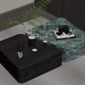 Modern Interior With Black And Marble Patterned Coffee Tables Vase Green Plant Camera Magazine