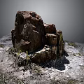 Natural Stone Rock Formation With Rough Surface Green Grass And Soil In Natural Setting