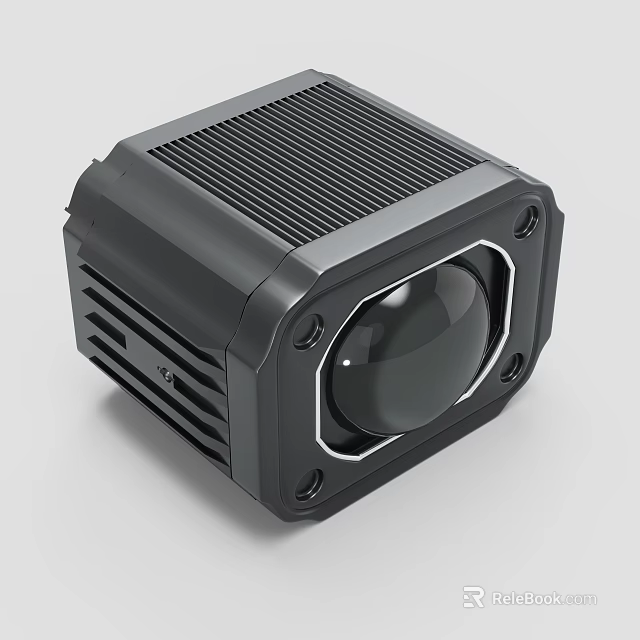 Black Square Electronic Device With Grille Design And Circular Lens 3d model 