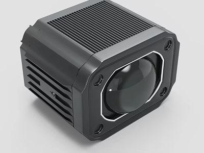 Black Square Electronic Device With Grille Design And Circular Lens 3d model