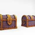 Two Purple Wooden Chests With Golden Metal Decorations And Decorative Locks