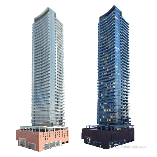 Modern High Rise Office Buildings With Glass Curtain Walls And Contemporary Architectural Design 3d model 