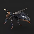 Flying Insect 3D Model with Detailed Transparent Wings and Exoskeleton Features