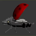 Red Ladybug Shaped Object With Multiple Clocks And Metallic Structure