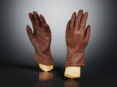 Brown Genuine Leather Gloves With Warm Lining And Natural Texture For Stylish Look 3d model