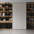 Modern Built-in Bookcase Design With Open Shelves Central White Panels LED Lighting And Decorative Items