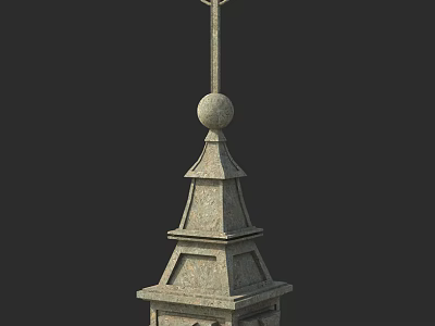 Stone Pillar With Layered Structure And Top Sphere Cross Decoration 3d model