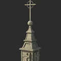 Stone Pillar With Layered Structure And Top Sphere Cross Decoration 3d model