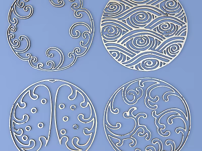 Artistic Carved Decorative Patterns in Round Shape with Curved Lines and Intricate Details 3d model