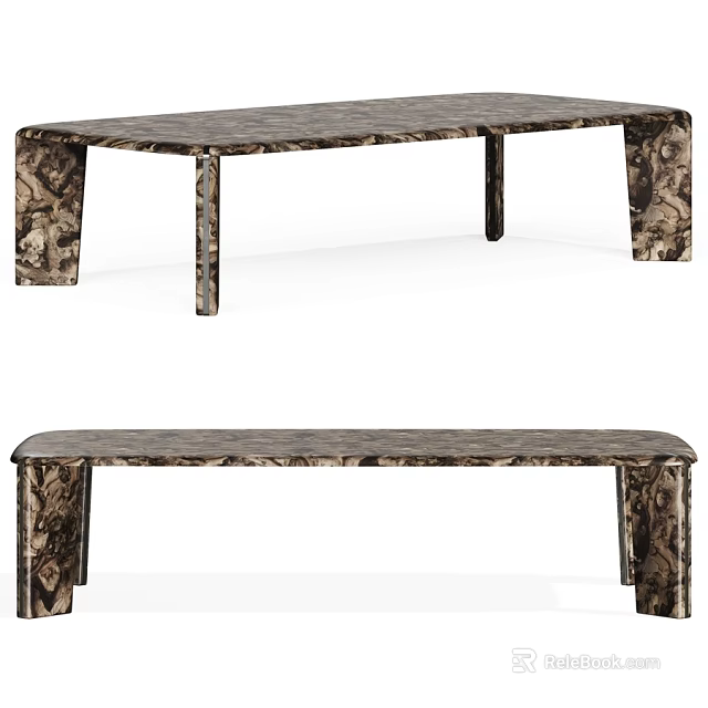 Modern Coffee Table With Unique Textured Surface And Square Legs Design 3d model