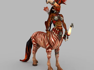 Mythical Centaur Game Character With Zebra Striped Body Horned Head And Weapon 3d model