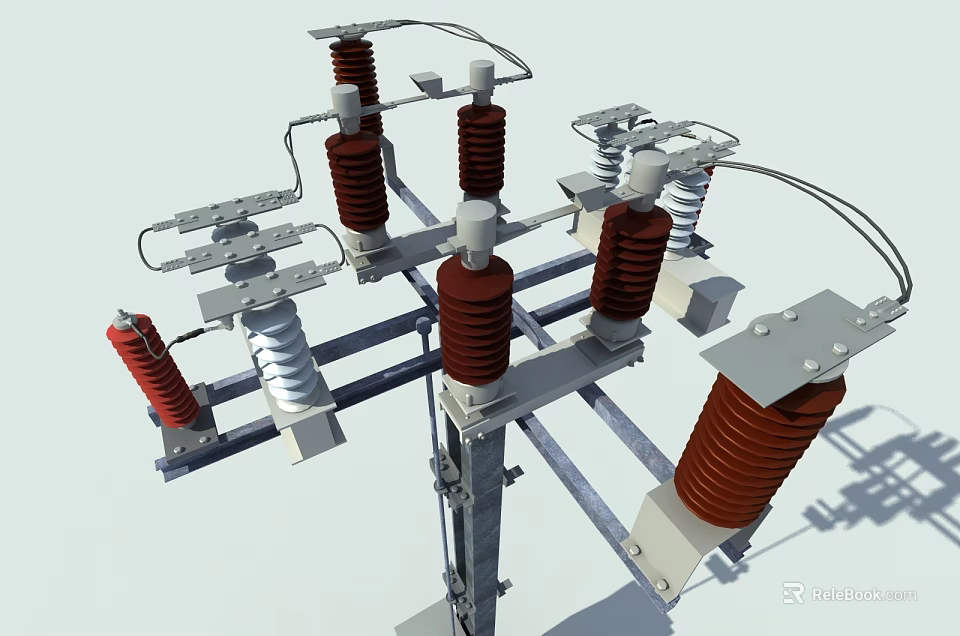 Industrial Electrical Equipment with Insulators Metal Frames and Connecting Wires for High Voltage Power Distribution 3d model 
