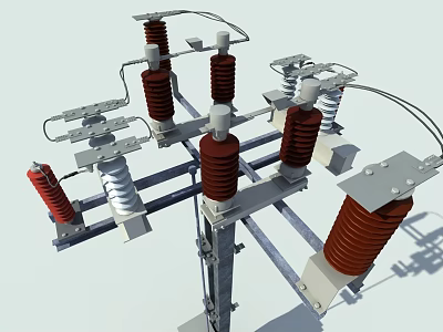 Industrial Electrical Equipment with Insulators Metal Frames and Connecting Wires for High Voltage Power Distribution 3d model