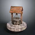 Ancient Well Architecture With Wooden Sloped Roof And Circular Stone Platform