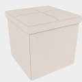 Beige Upholstered Square Storage Ottoman With Padded Top For Living Room