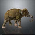 Brown Mottled Elephant Sculpture Featuring Pink Feet Ivory Tusk And Reflection On Gray Background