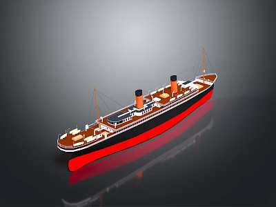 Vintage Cruise Ship Model Featuring Black Red Hull Two Smokestacks And Detailed Deck 3d model