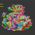 Colorful Coral Reef Marine Scene With Vibrant Red Orange Blue And Purple Structures