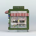 Green Newsstand With Red And White Striped Awning Displaying Newspapers Magazines And Lottery Tickets
