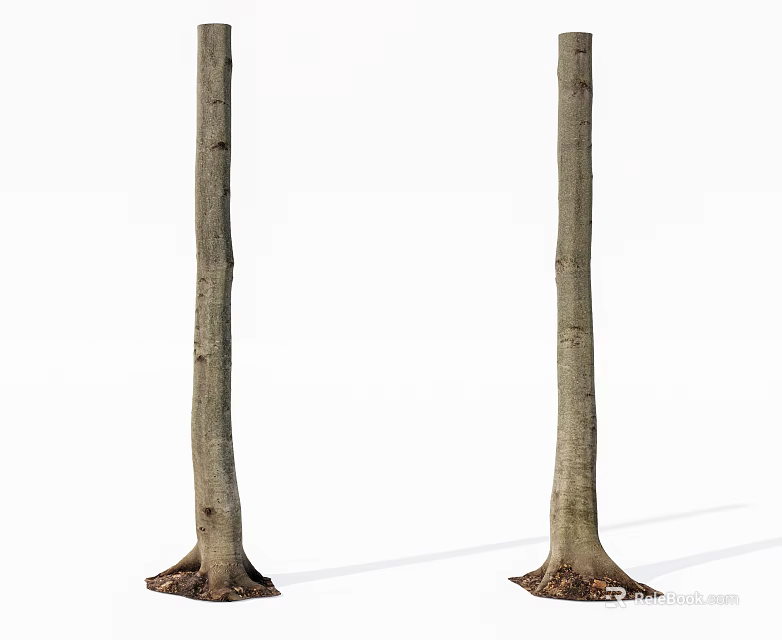 Natural Wood Logs With Stone Root Bases On White Background 3d model
