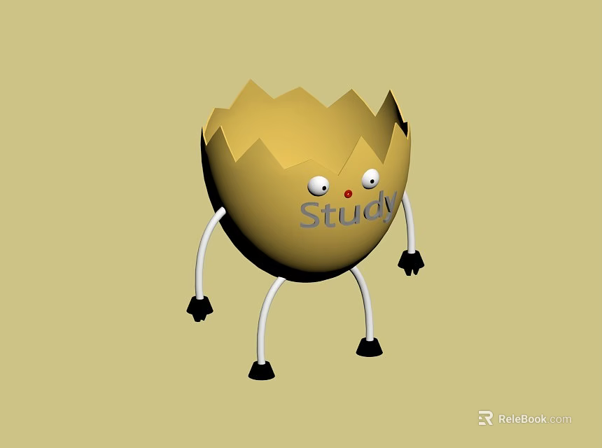 Cute Egg Shaped Doll with Broken Shell Eyes Arms Legs and Study Text 3d model 