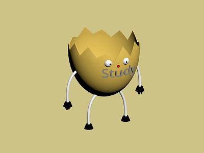 Cute Egg Shaped Doll with Broken Shell Eyes Arms Legs and Study Text 3d model