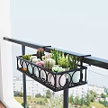 Garden Balcony Railing Black Metal Planter with Succulents Cacti and Colorful Pots